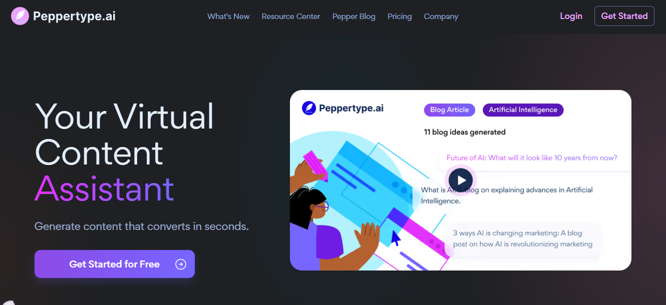Peppertype.ai virtual assistant writing tool