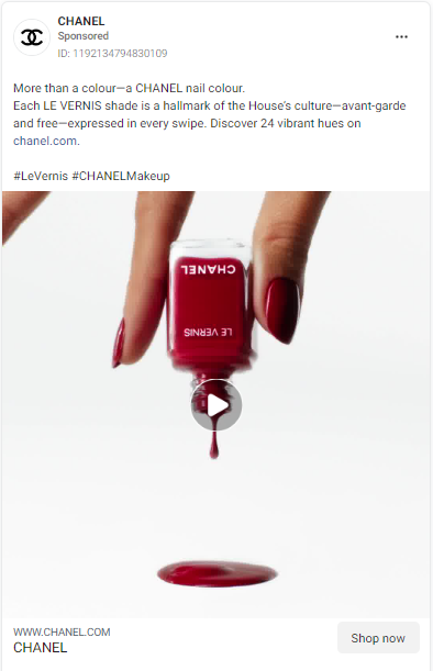 Chanel facebook ad for beauty product