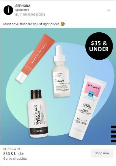 Sephora beauty product facebook ads
