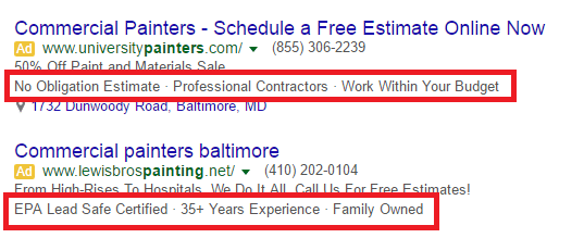 Google Callout Extensions Example 3