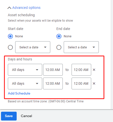 setting ad scheduling parameters