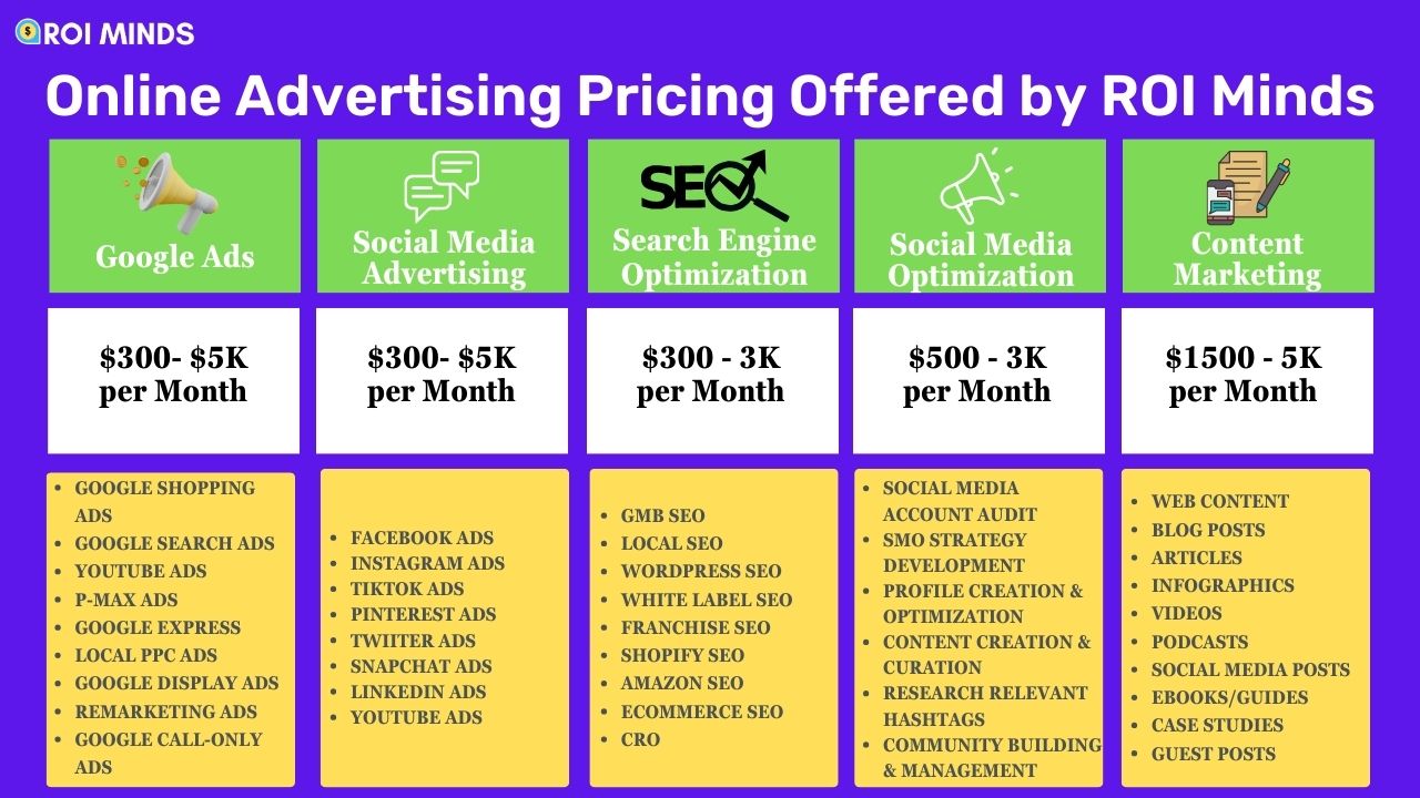 Online Advertising Pricing Offered by ROI Minds