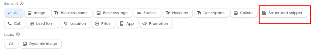 Select Structured Snippet Extensions