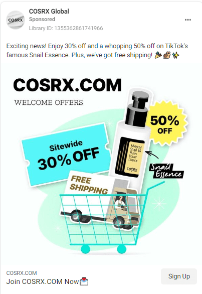 COSRX Facebook Ads Example