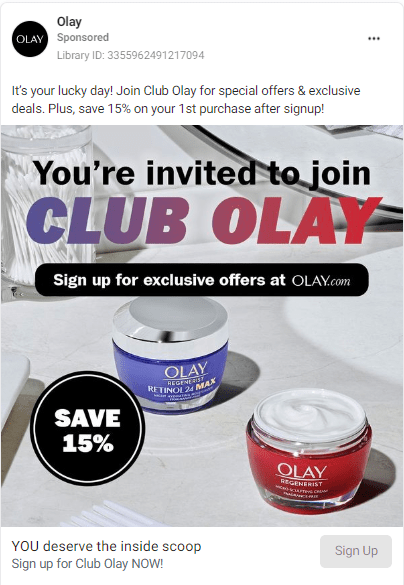 Olay Facebook Ad Example