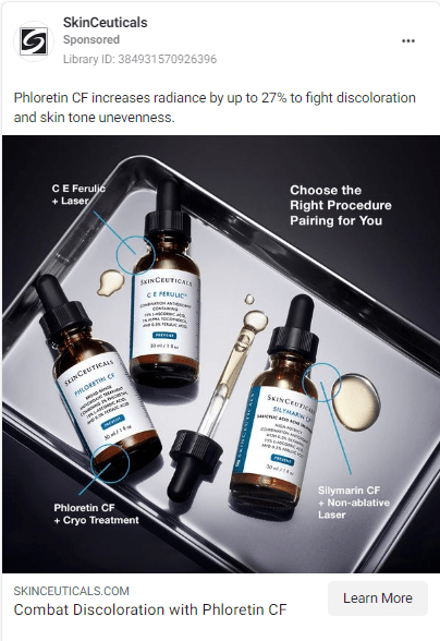 SkinCeuticals Facebook Ad Example
